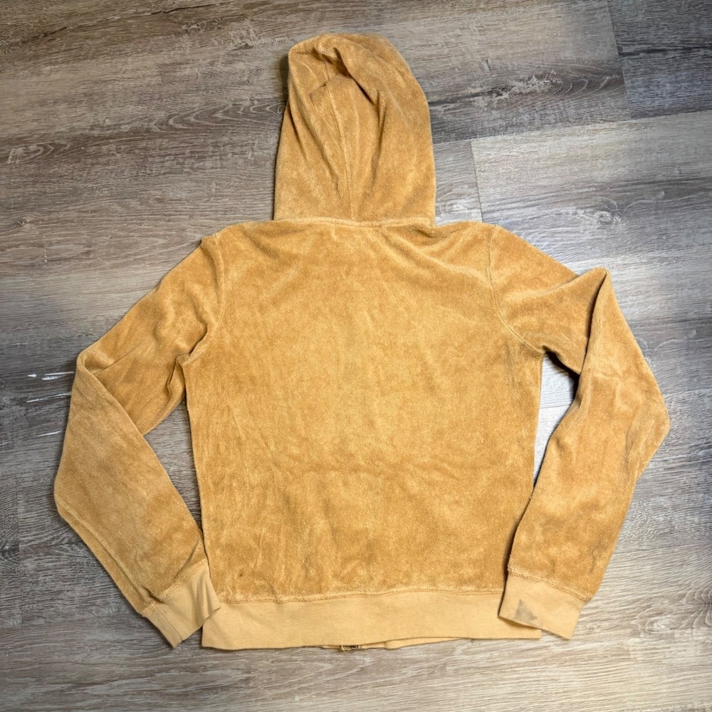 Juicy Couture Vintage Velour Zip Up Hoodie Tan Camel J Pull Y2K Made in USA L - Picture 3 of 6